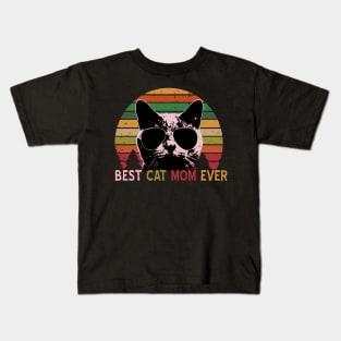 Best Cat MOM Ever - Vintage Retro Cat MOM Gift Kids T-Shirt